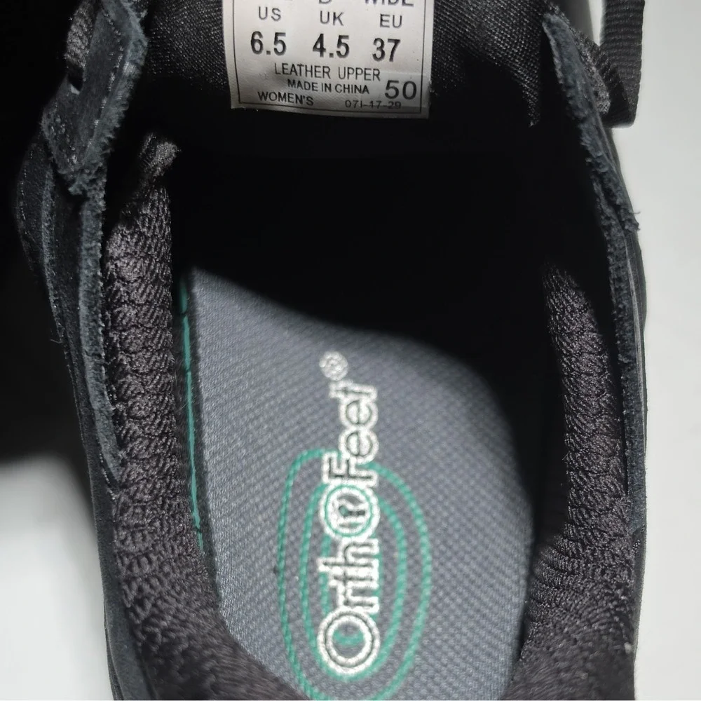 OrthoFeet Black Solid Low Top Lace Up Leather Women's Athletic Sneakers Logo